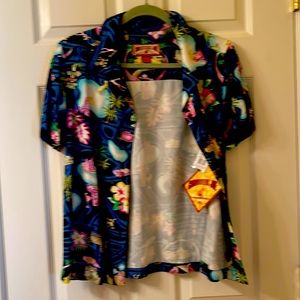 Pink, blue Caribbean hie women’s shirt sleeve button down with side slits new